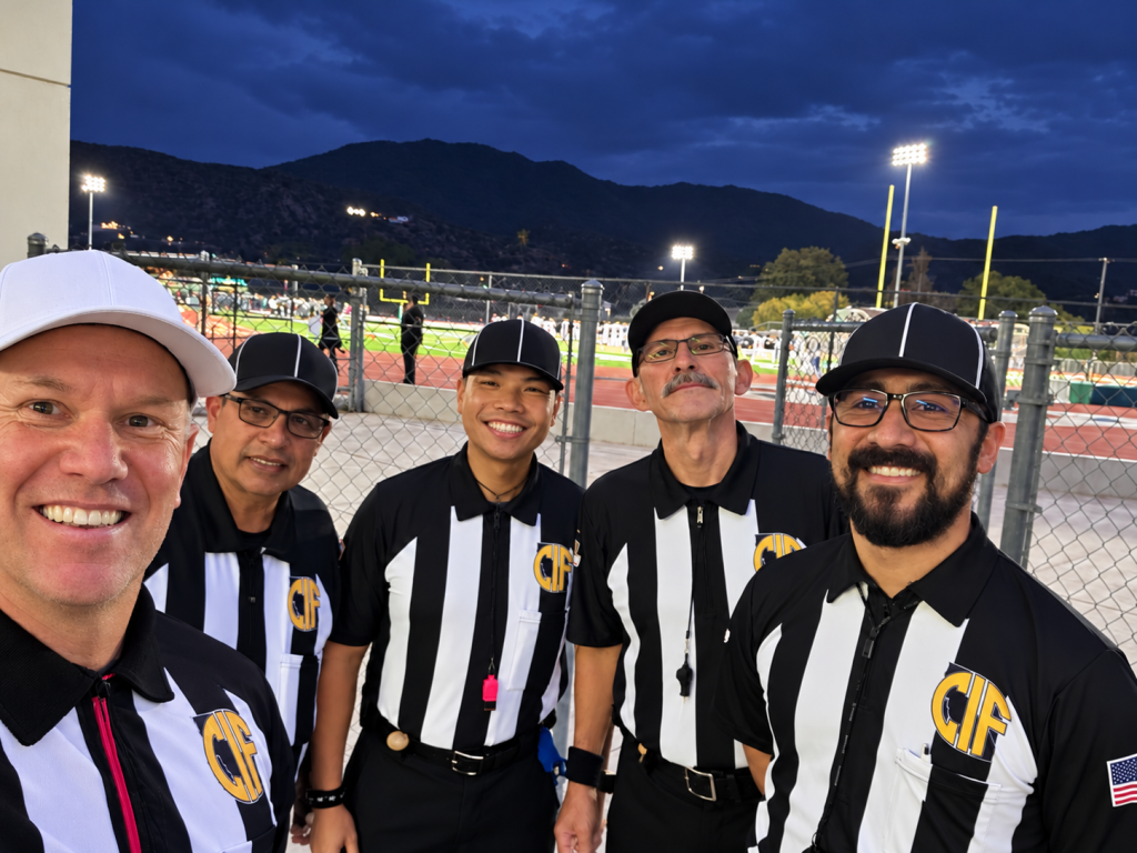 SGVFOA officiating crew before La Cañada vs. Monrovia football game, October 2026